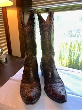 Old Gringo Brown Leather Cowboy Boots with Red Accents